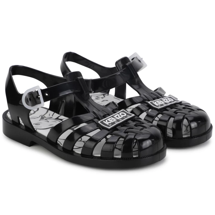 KENZO KIDS Girls Black Plastic Sandals with Adjustable Buckle