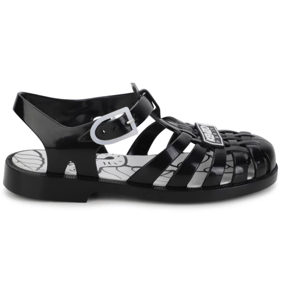 KENZO KIDS Girls Black Plastic Sandals with Adjustable Buckle