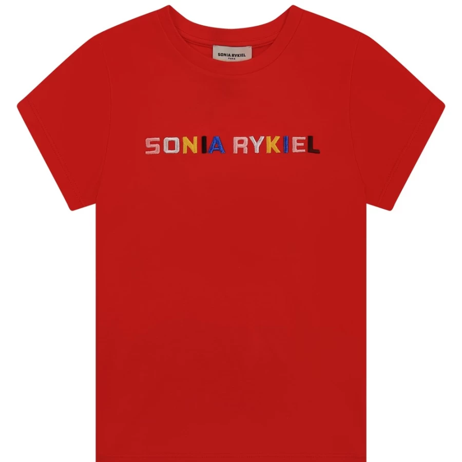SONIA RYKIEL Girls Red Short-Sleeved Cotton T-Shirt for Kids