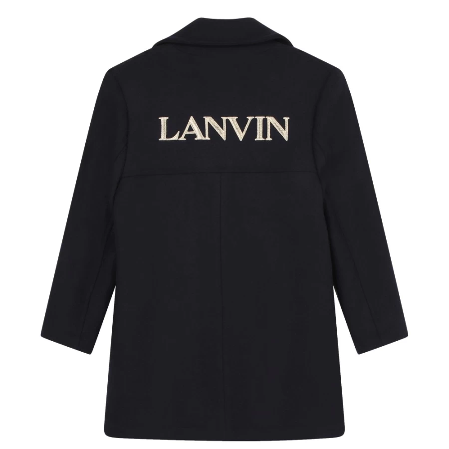 LANVIN Navy Woollen Coat for Girls - Mid-Length Winter Coat