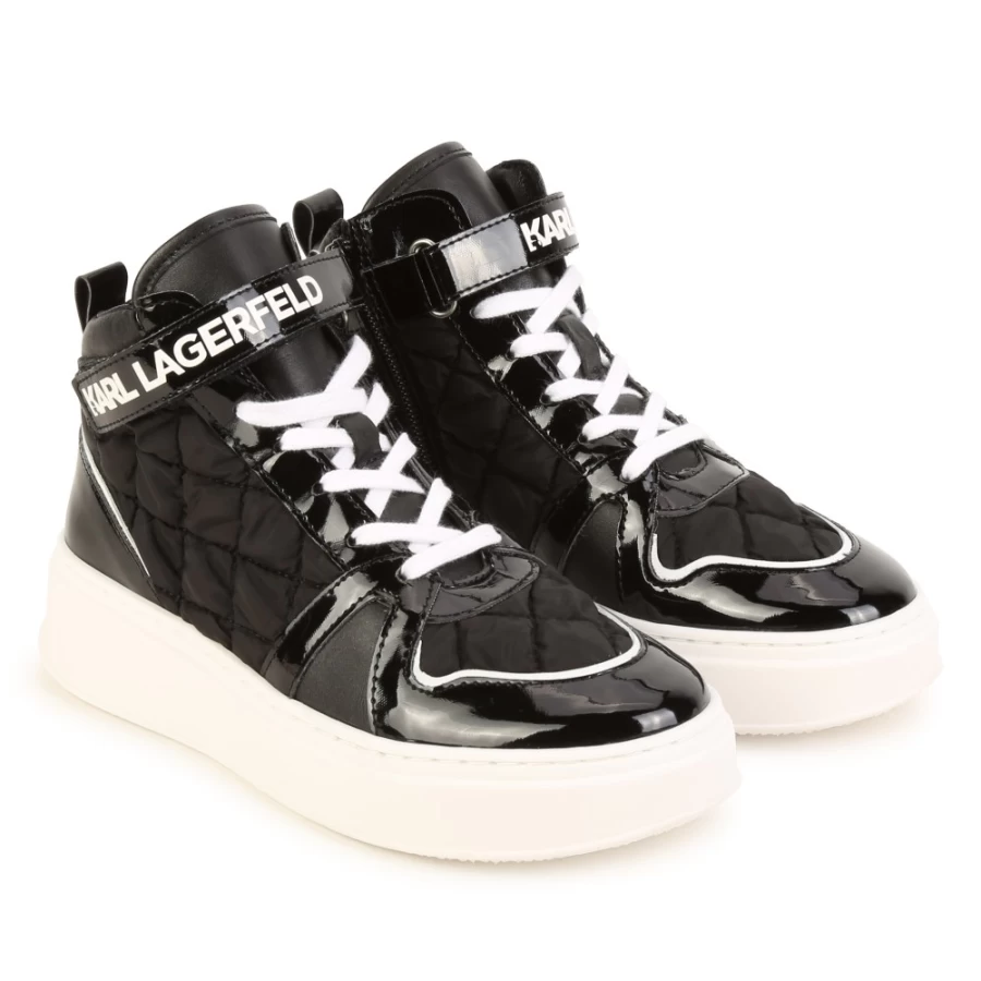 KARL LAGERFELD KIDS Girls Black High-Top Zip-Up Sneakers for School and Casual Wear