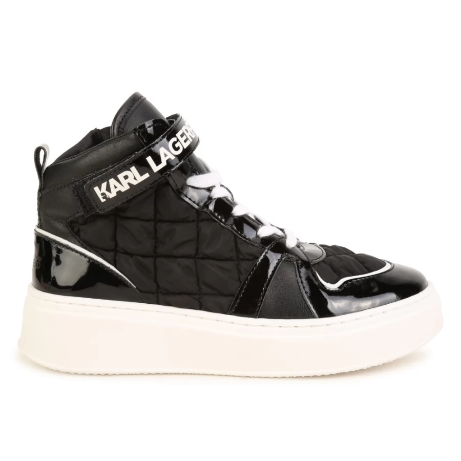 KARL LAGERFELD KIDS Girls Black High-Top Zip-Up Sneakers for School and Casual Wear