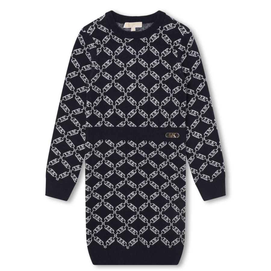 MICHAEL KORS Navy Jacquard Jumper Dress for Girls - Two-Tone Knit Style