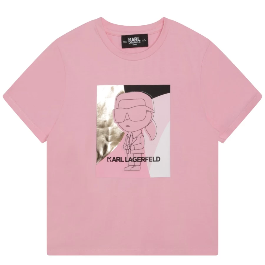 KARL LAGERFELD KIDS Girls' Pink Washed Cotton Short-Sleeve T-Shirt