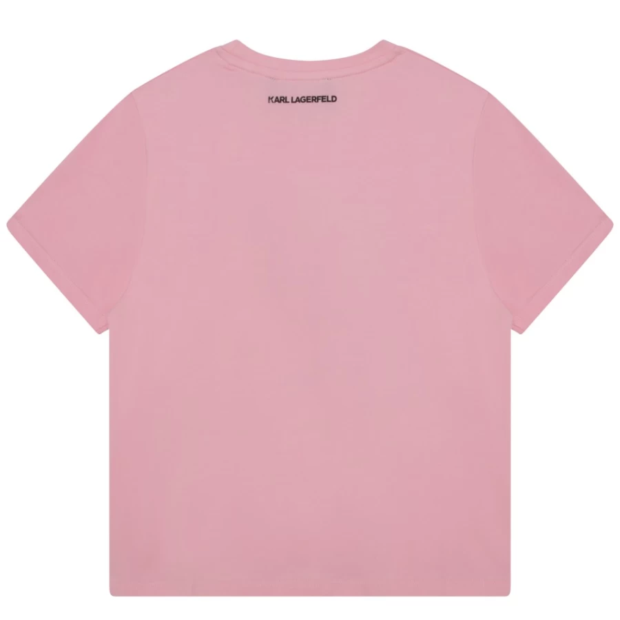 KARL LAGERFELD KIDS Girls' Pink Washed Cotton Short-Sleeve T-Shirt