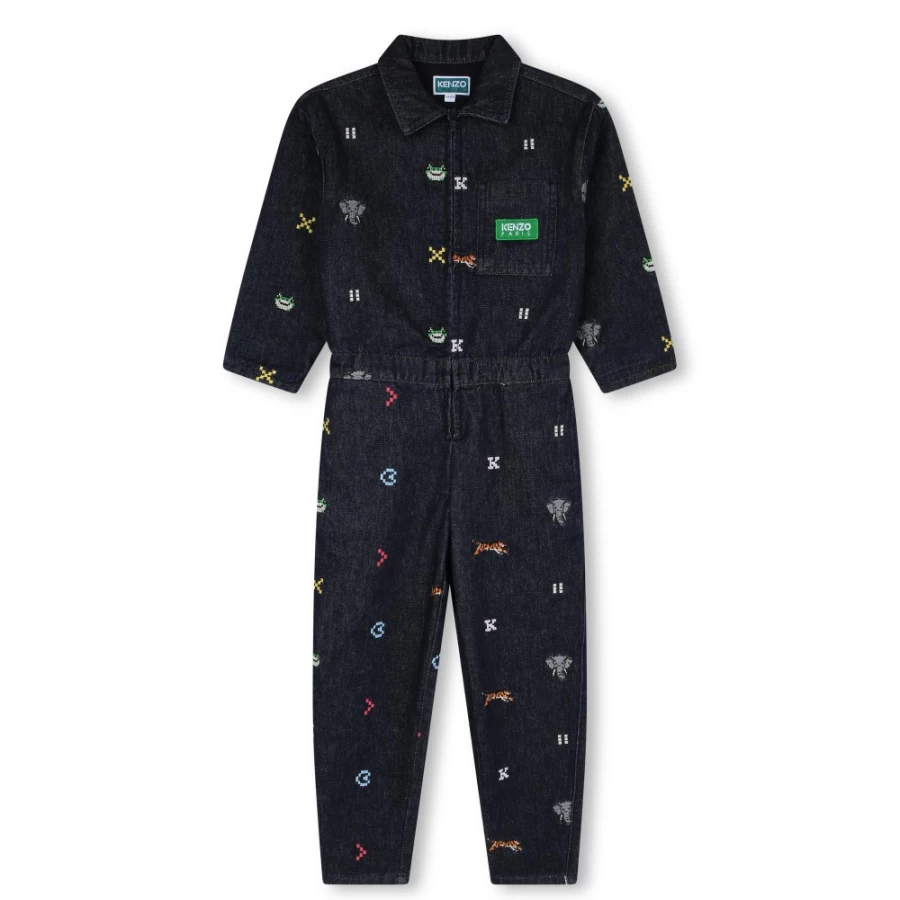 KENZO KIDS Girl's Raw Denim Embroidered Jumpsuit for Girls