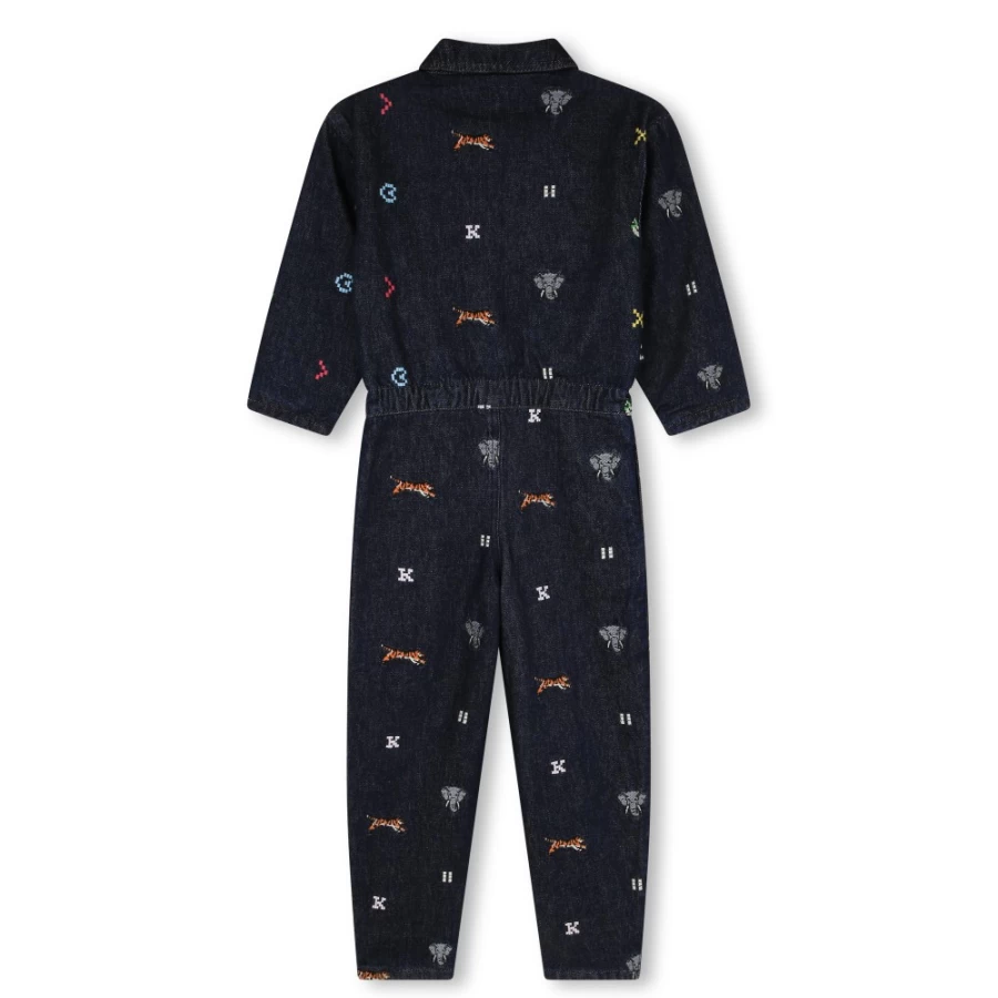 KENZO KIDS Girl's Raw Denim Embroidered Jumpsuit for Girls