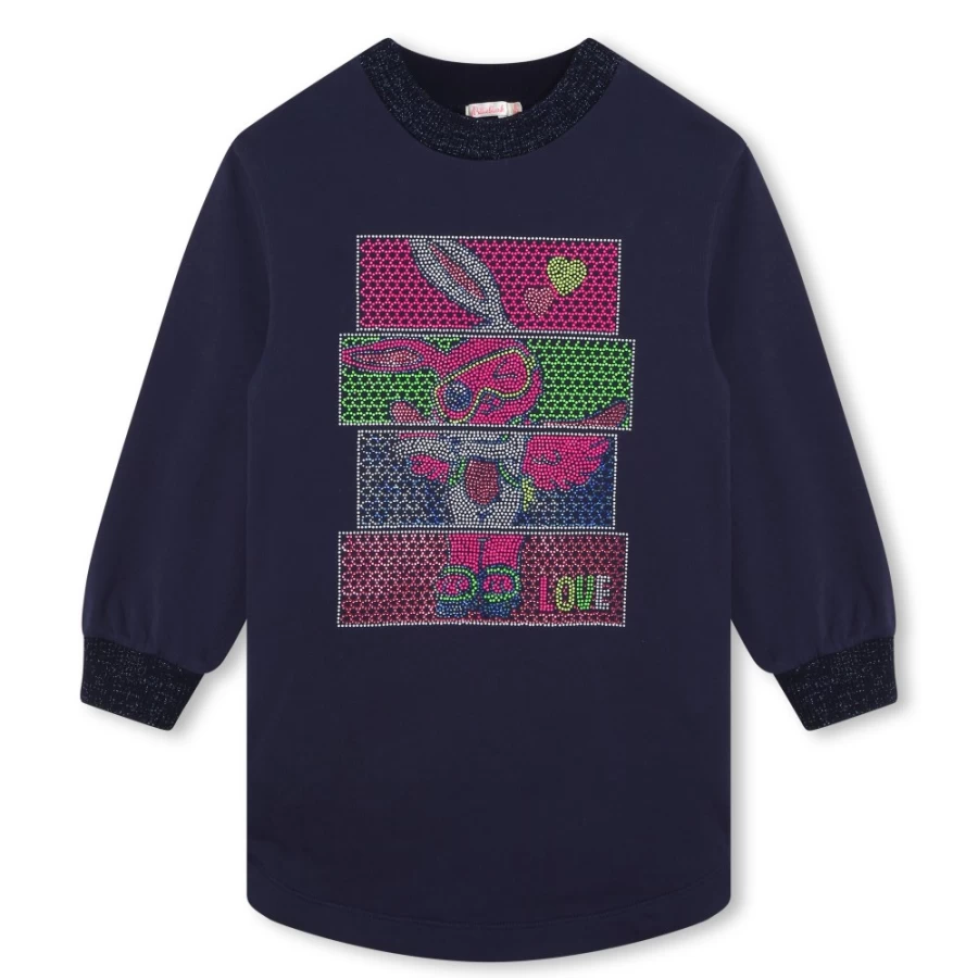 BILLIEBLUSH Navy Diamante Fleece Dress for Girls - Sparkle Comfort Winter Wear