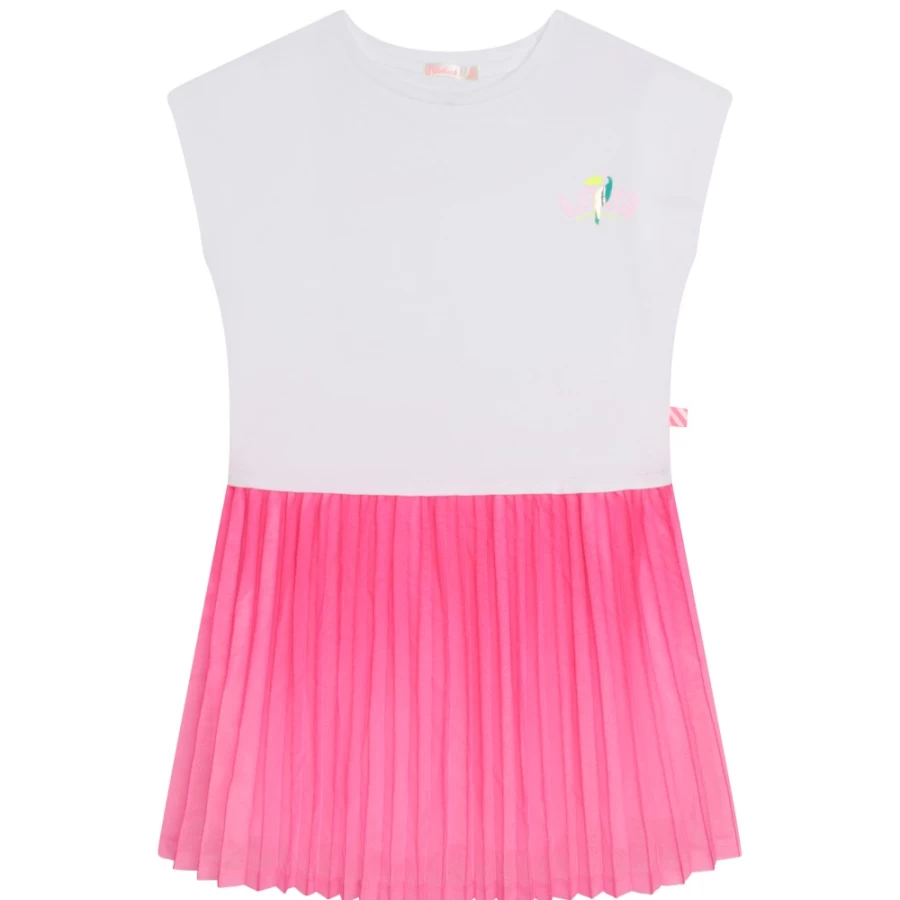 BILLIEBLUSH White Bi-Material Pleated Dress for Girls