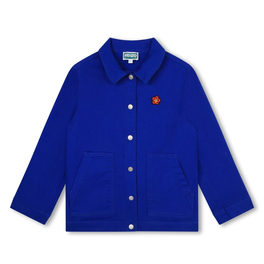 KENZO KIDS Girls Blue Cotton Press-Stud Jacket - Stylish Snap Button Coat for Girls