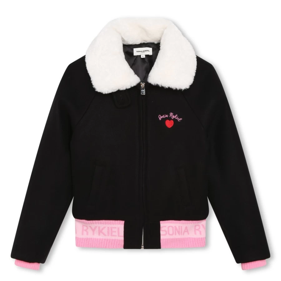 SONIA RYKIEL Black Wool Cloth Jacket for Girls - Premium Outerwear
