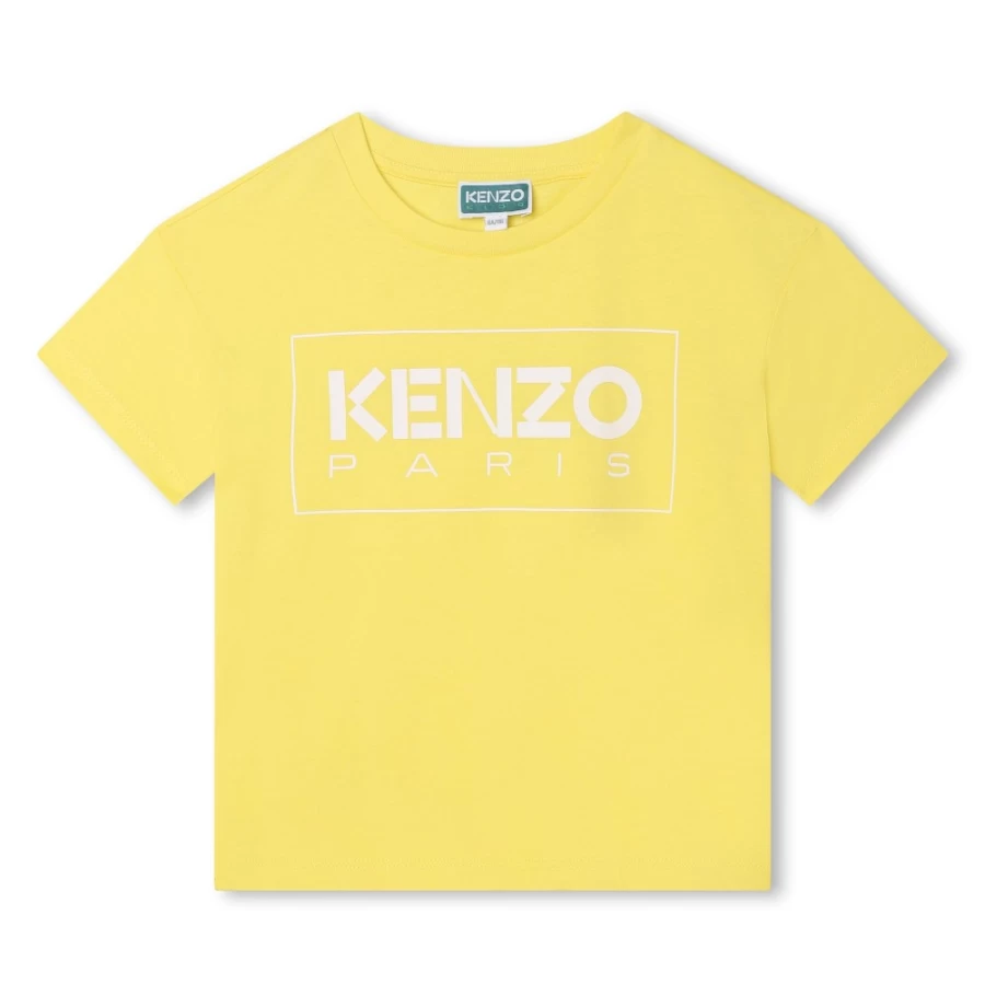 KENZO KIDS Girls' Straw Yellow Short-Sleeved Cotton T-Shirt for Kids