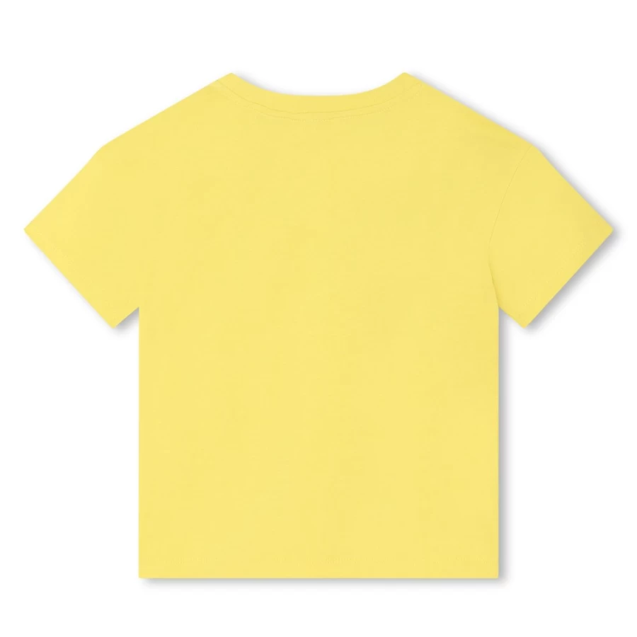 KENZO KIDS Girls' Straw Yellow Short-Sleeved Cotton T-Shirt for Kids