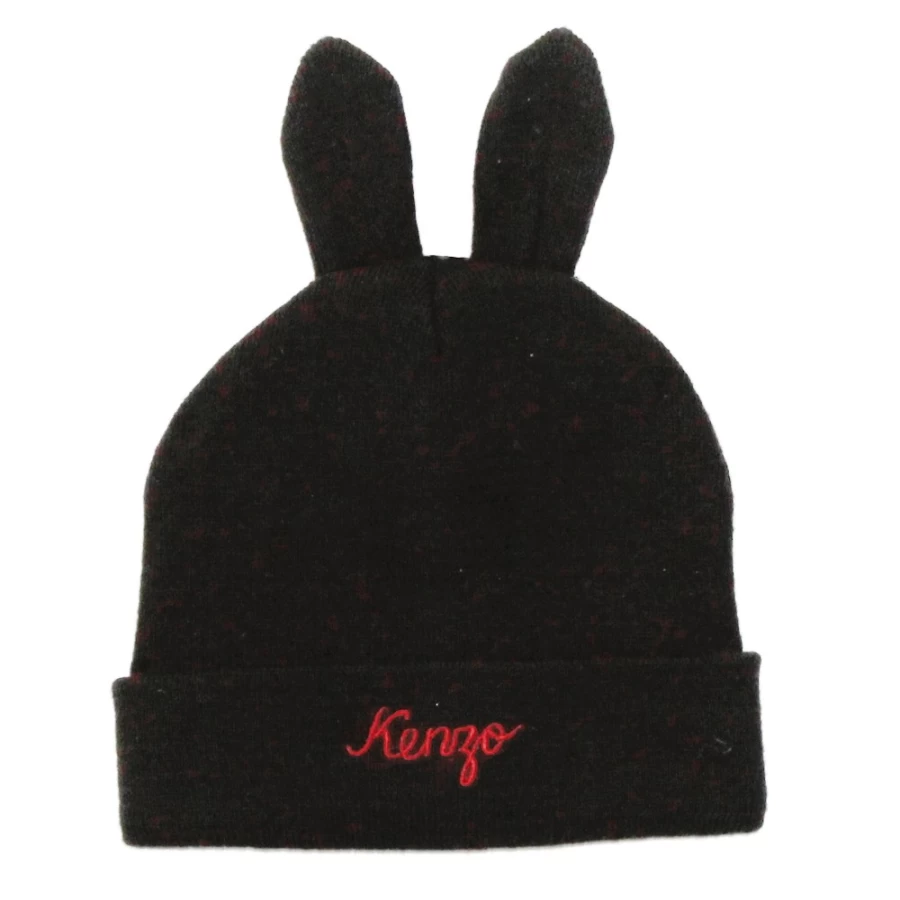 KENZO KIDS Black Cotton Cashmere Winter Hat for Girls