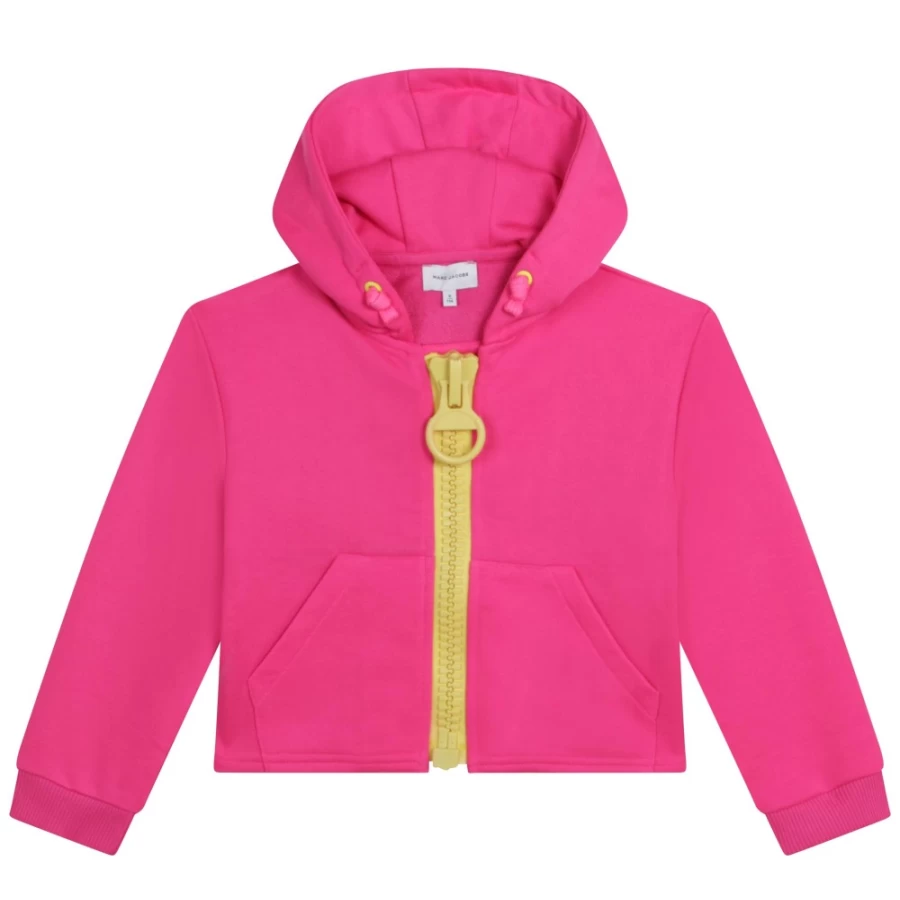 MARC JACOBS Girls Fuschia Hooded Fleece Sweatshirt - Soft Pullover for Kids