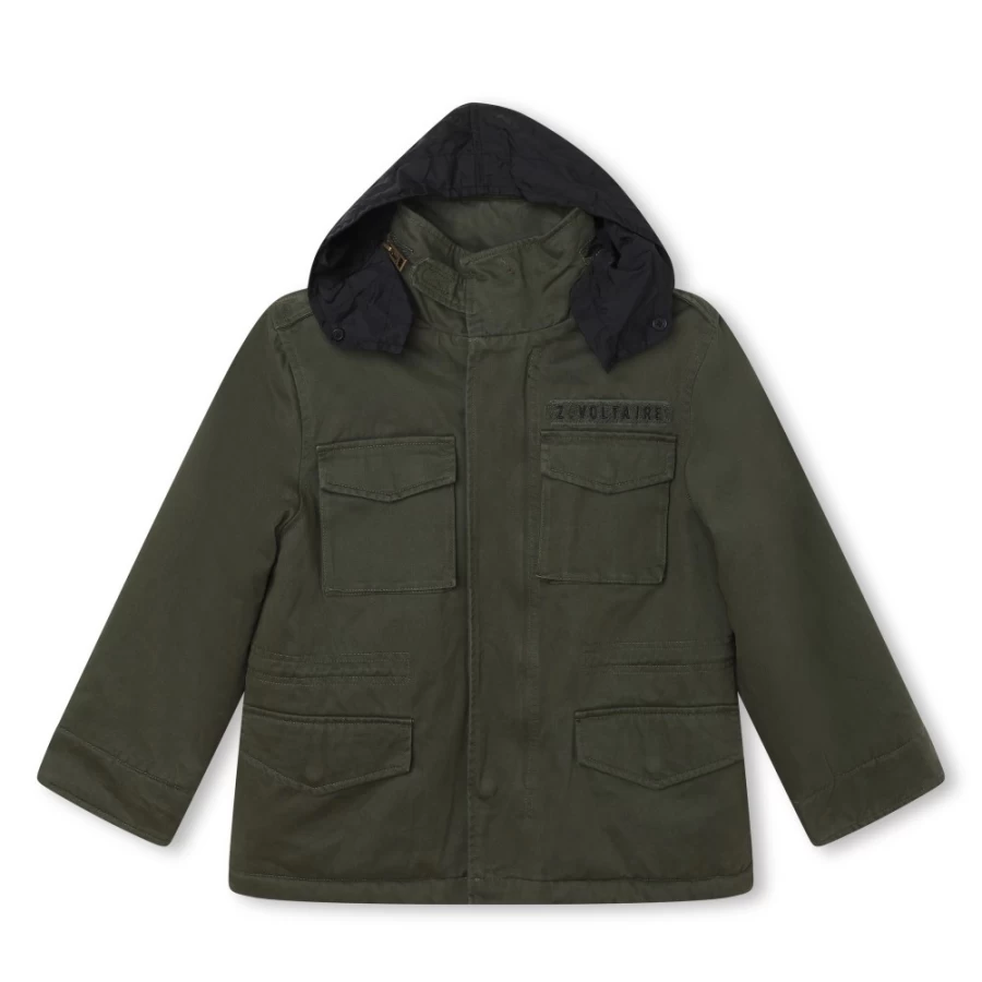 ZADIG & VOLTAIRE Girls' Khaki Water-Repellent Hooded Parka Jacket