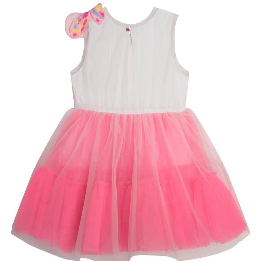 BILLIEBLUSH Pink Tulle Party Dress for Girls - Elegant Floral Embroidery Ball Gown
