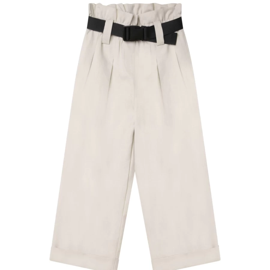 DKNY Girls' White Wide-Leg Belted Trousers for Casual Wear