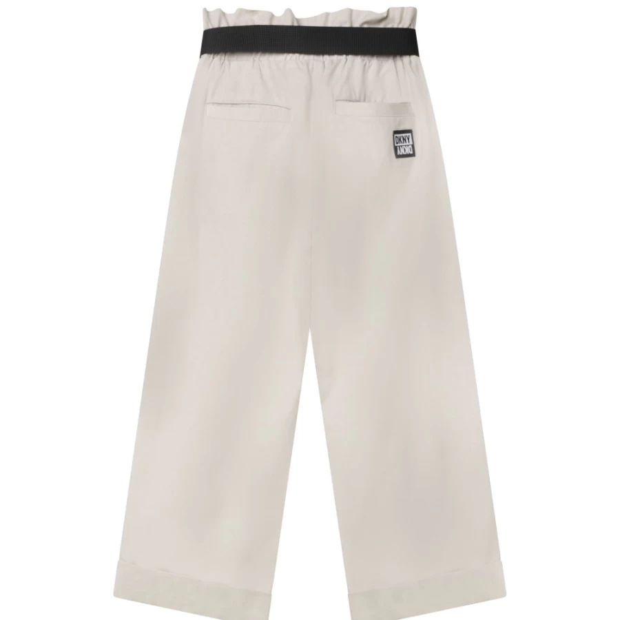 DKNY Girls' White Wide-Leg Belted Trousers for Casual Wear