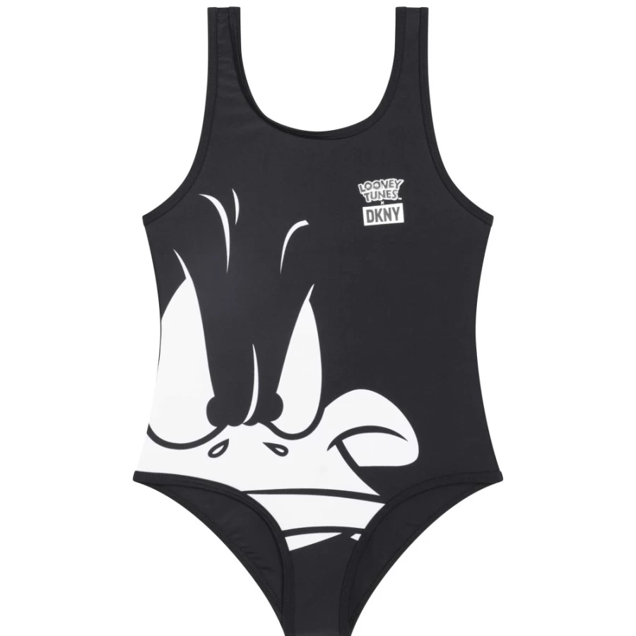 DKNY Girls' Black One-Piece Swimsuit | Stylish Swimwear for Kids