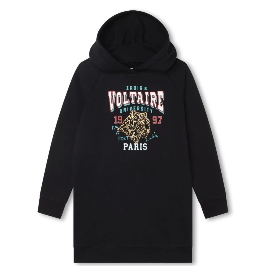 ZADIG & VOLTAIRE Black Hooded Sweatshirt Dress for Girls