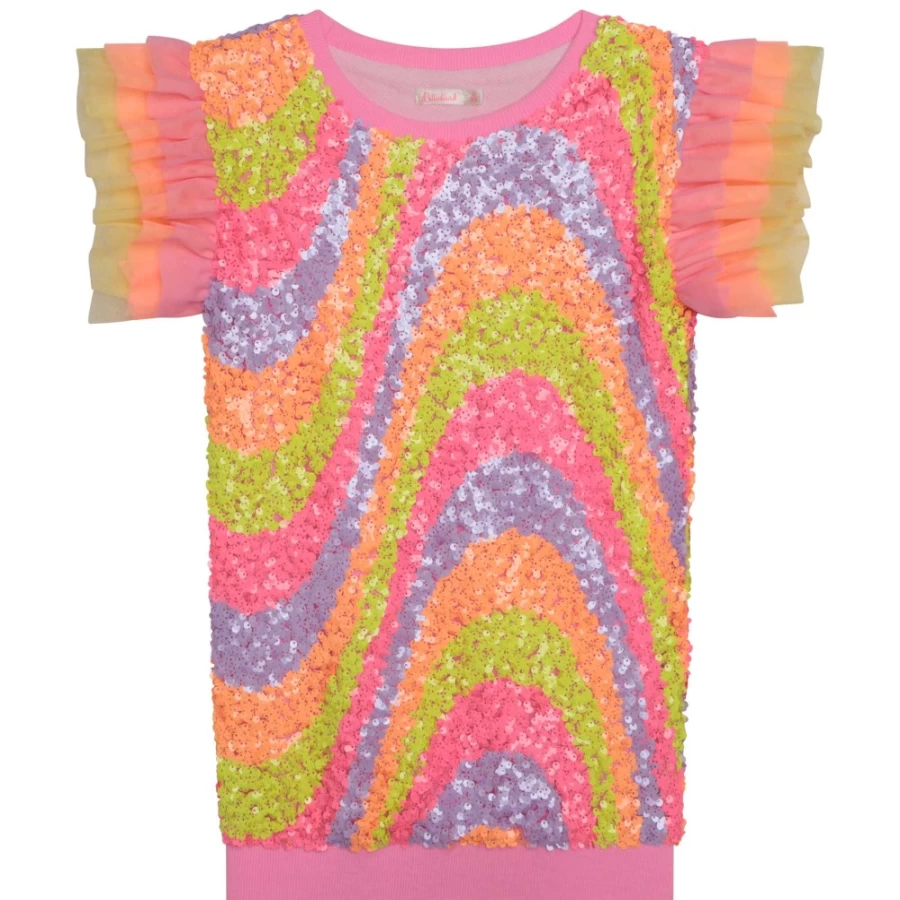BILLIEBLUSH Pink Sequined Fleece Dress for Girls - Sparkly Comfort Winter Wear