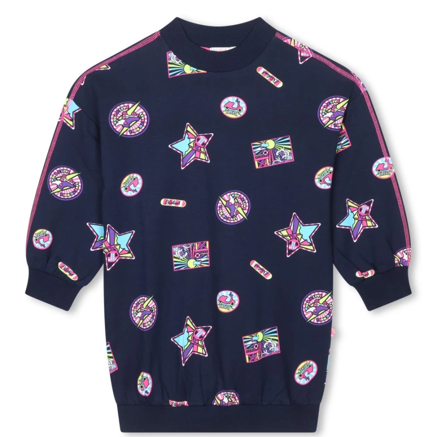 BILLIEBLUSH Navy Blue Straight Printed Cotton Dress for Girls
