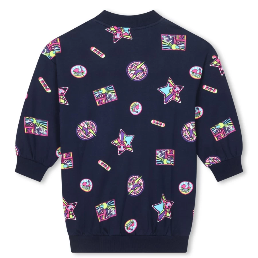 BILLIEBLUSH Navy Blue Straight Printed Cotton Dress for Girls
