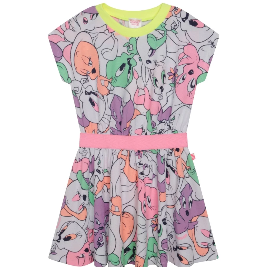 BILLIEBLUSH Girls' White Printed Pique Dress - Stylish & Comfortable