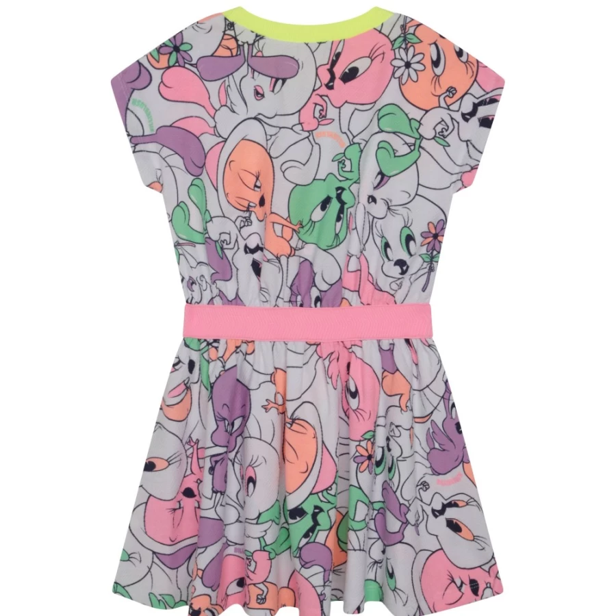 BILLIEBLUSH Girls' White Printed Pique Dress - Stylish & Comfortable