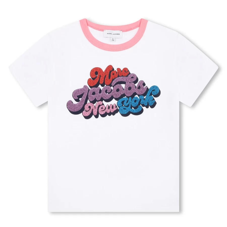 MARC JACOBS Girls White Short-Sleeved Cotton T-Shirt for Kids