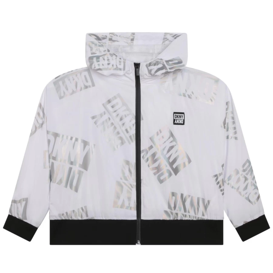 DKNY Girls' White Water-Repellent Windbreaker Jacket