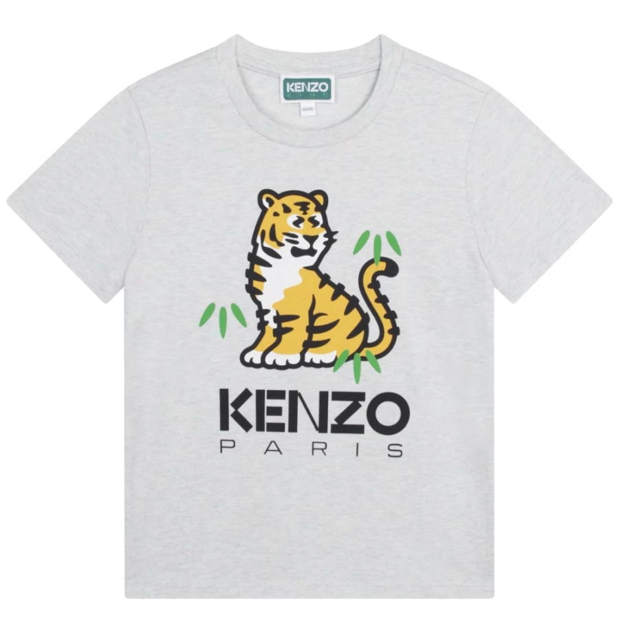 KENZO KIDS Girl's Light Grey Short Sleeve T-Shirt | Casual Cotton Tee for Girls