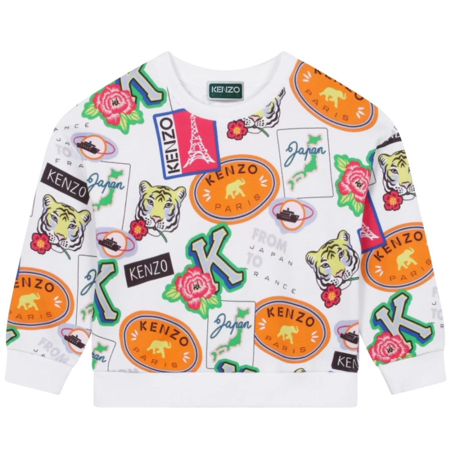 KENZO KIDS Girls White Sweatshirt - Stylish & Comfortable Cotton Pullover