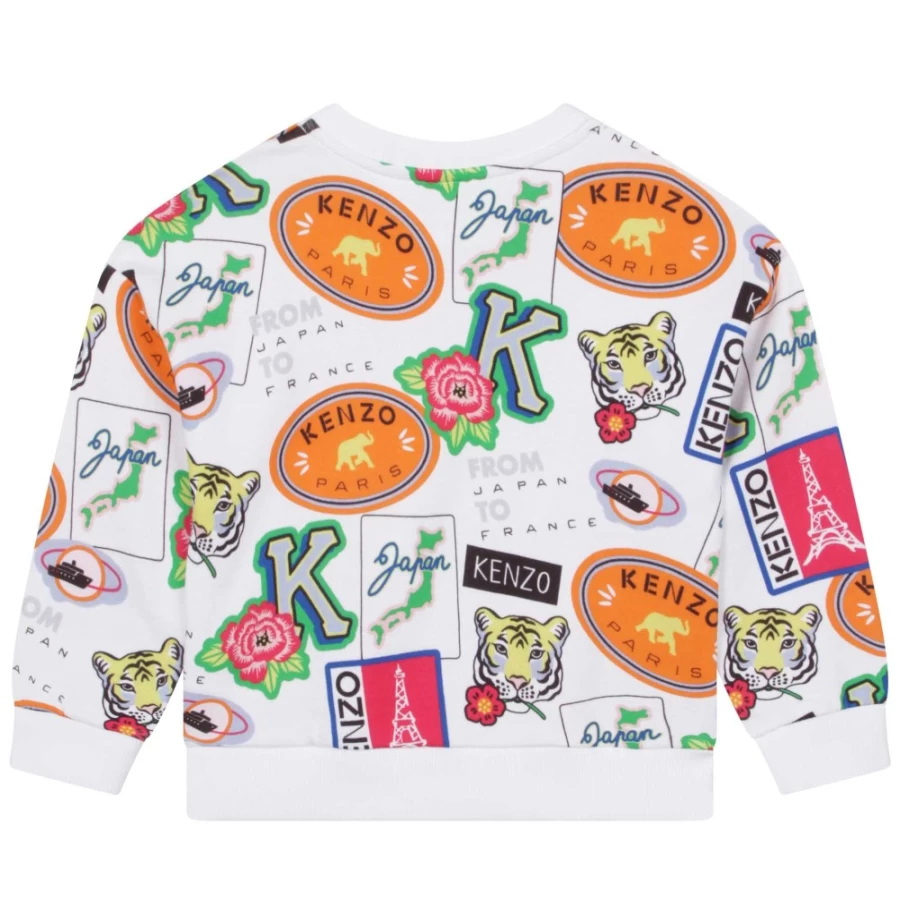KENZO KIDS Girls White Sweatshirt - Stylish & Comfortable Cotton Pullover