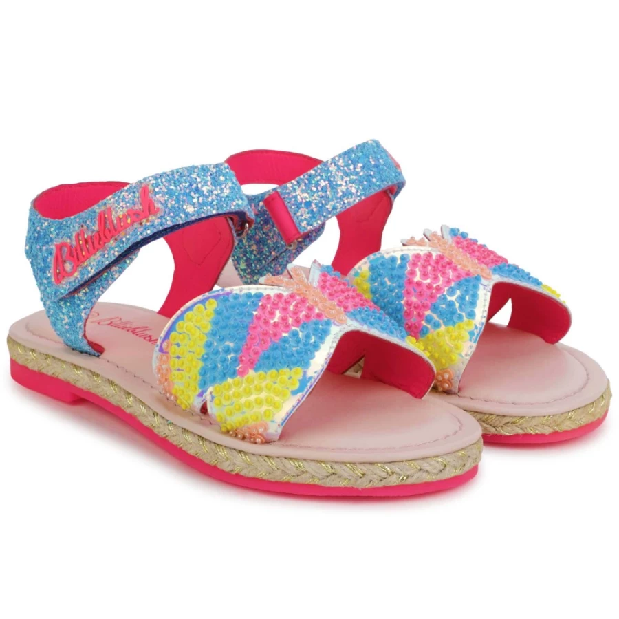 BILLIEBLUSH Pale Blue Beaded Hook-And-Loop Sandals for Girls