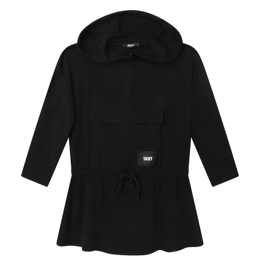 DKNY Girls Black Hooded Dress - Stylish & Comfortable Casual Wear