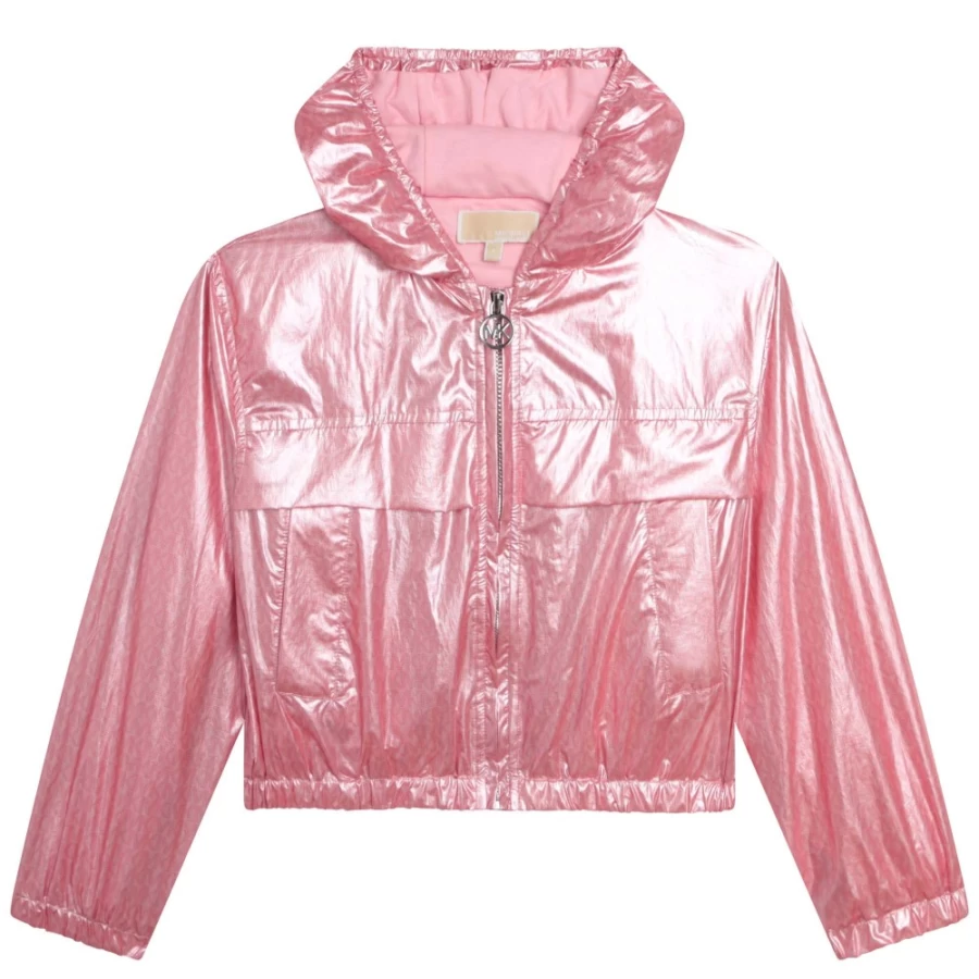 MICHAEL KORS Girls Pink Washed Pink Coated Hooded Windbreaker Jacket