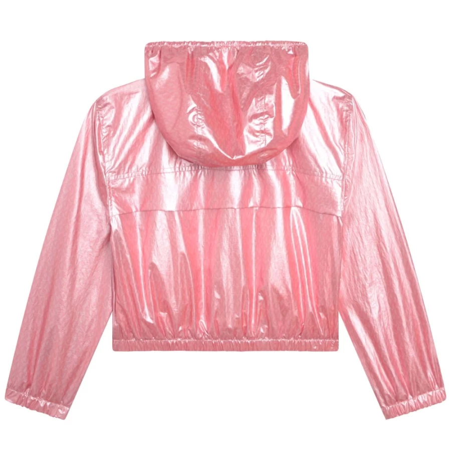 MICHAEL KORS Girls Pink Washed Pink Coated Hooded Windbreaker Jacket