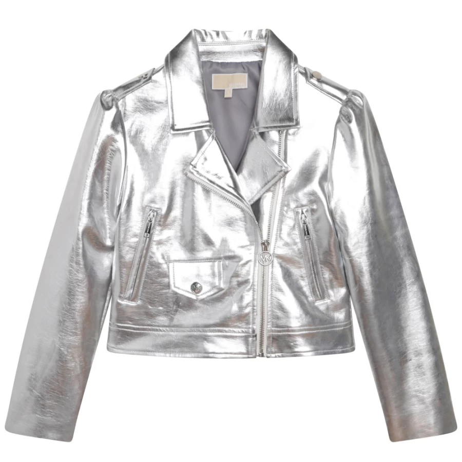 MICHAEL KORS Light Grey Zip-Up Biker Jacket for Girls