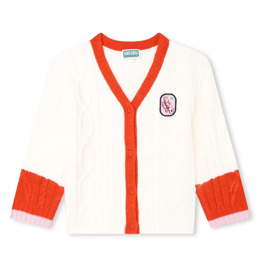 KENZO KIDS Ivory Cable-Knit Cardigan for Girls - Soft Tricot Sweater