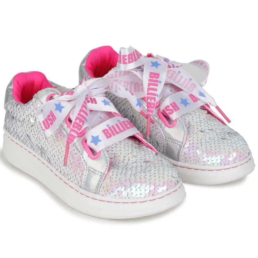 BILLIEBLUSH Girls' Multicoloured Sequined Lace-Up Trainers for Sparkly Fashion Sneakers