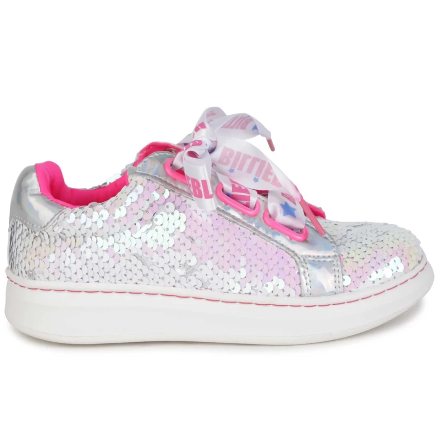 BILLIEBLUSH Girls' Multicoloured Sequined Lace-Up Trainers for Sparkly Fashion Sneakers