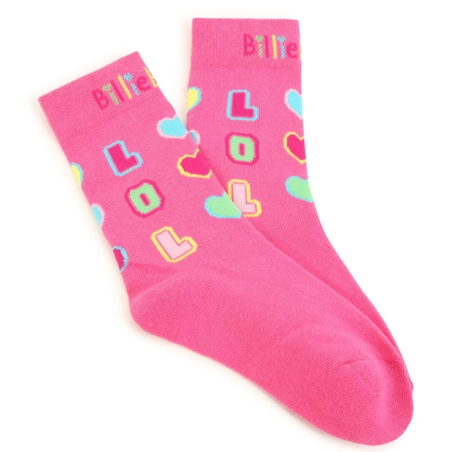 BILLIEBLUSH Girls' Tall Socks With Hearts in Malabar Fluorescent - Cute Knee-High Socks for Teens