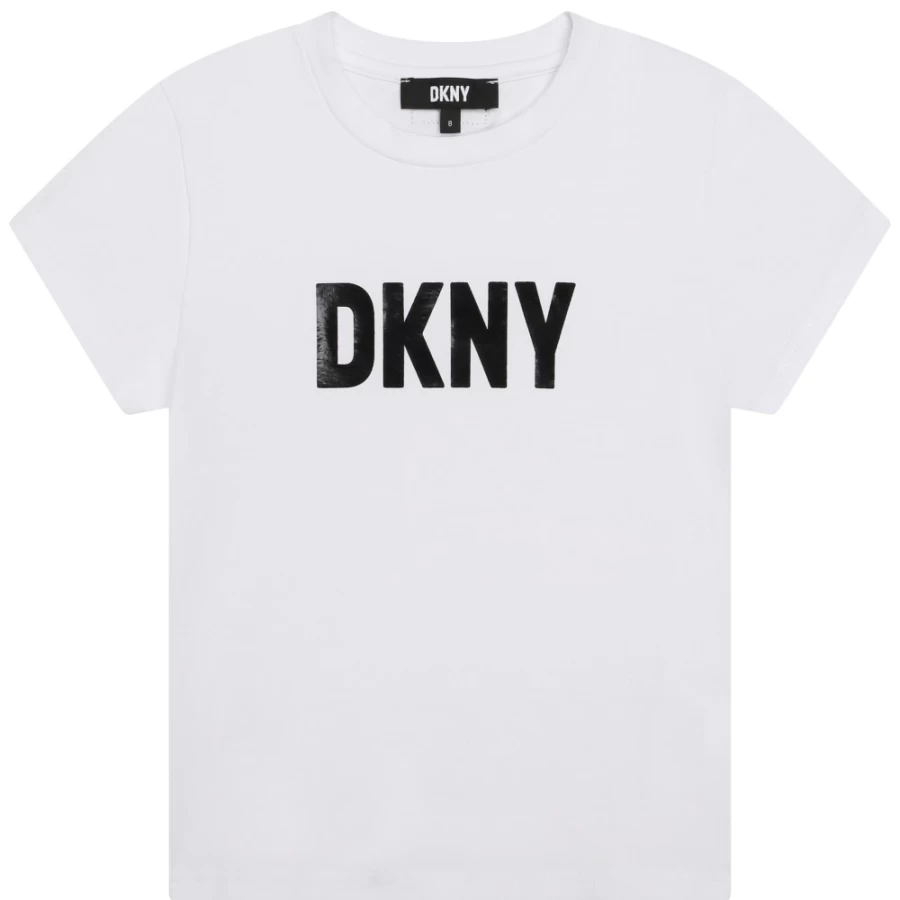 DKNY Girls' White Short-Sleeved Cotton T-Shirt for Casual Wear