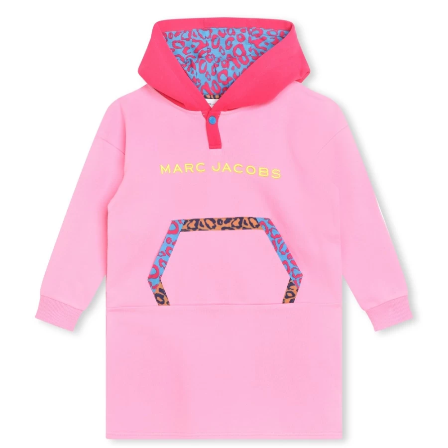 MARC JACOBS Girls' Apricot Hooded Fleece Dress - Cozy Winter Pullover for Kids