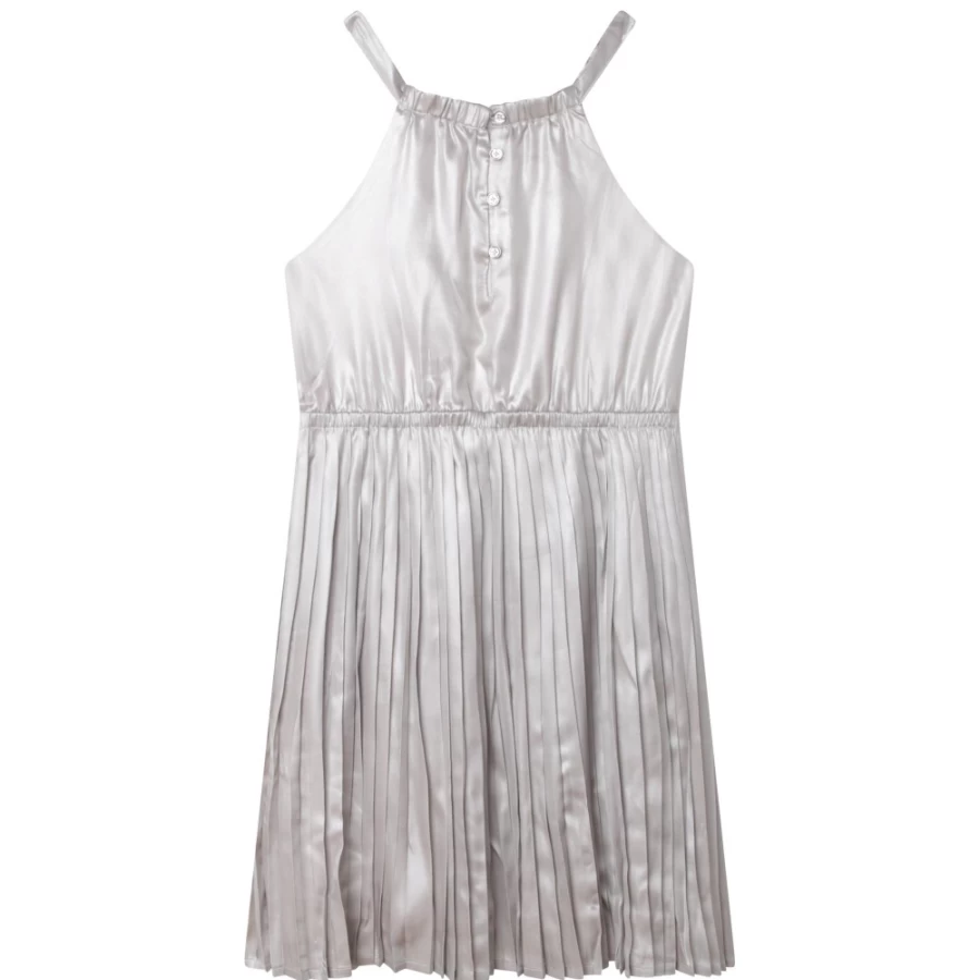 MICHAEL KORS Light Grey Pleated Midi Dress for Girls with Medal Detail