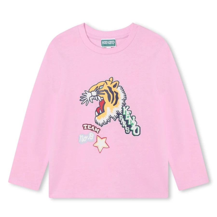 KENZO KIDS Girls Washed Pink Long-Sleeved T-Shirt Casual Comfortable Cotton Top