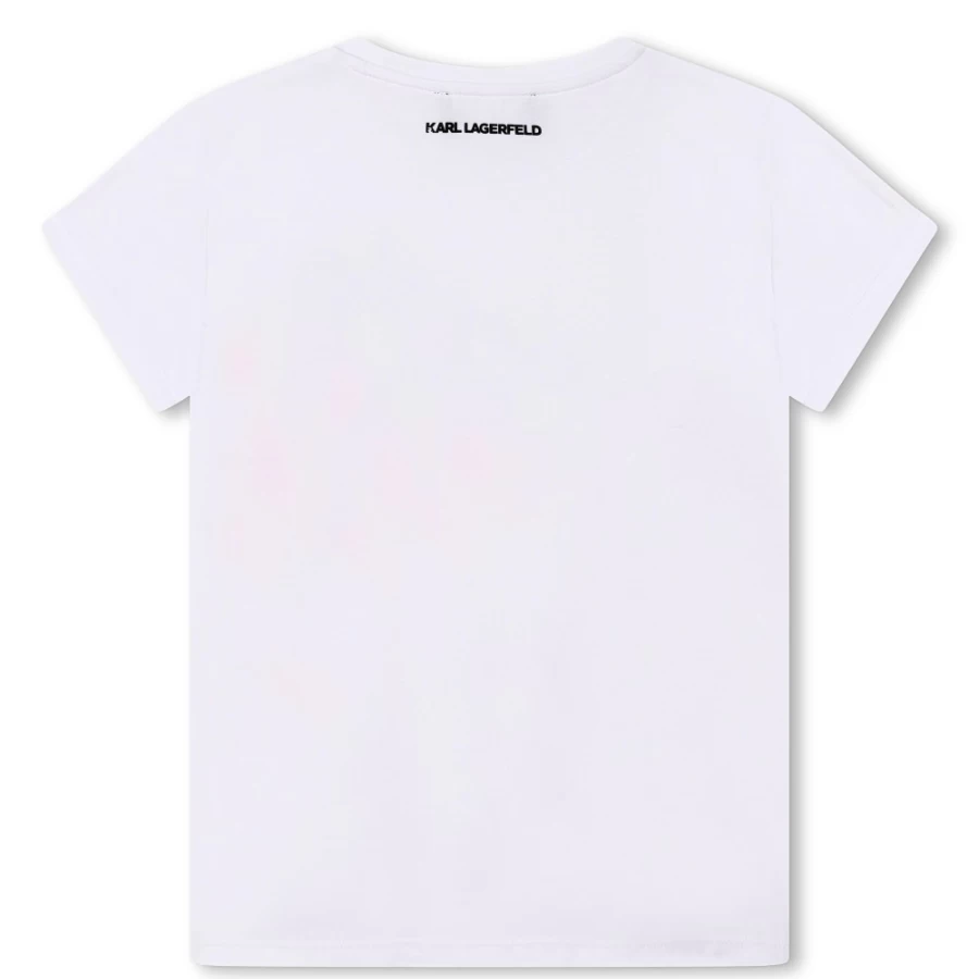 KARL LAGERFELD KIDS Girls' Short-Sleeved Cotton T-Shirt in White and Green