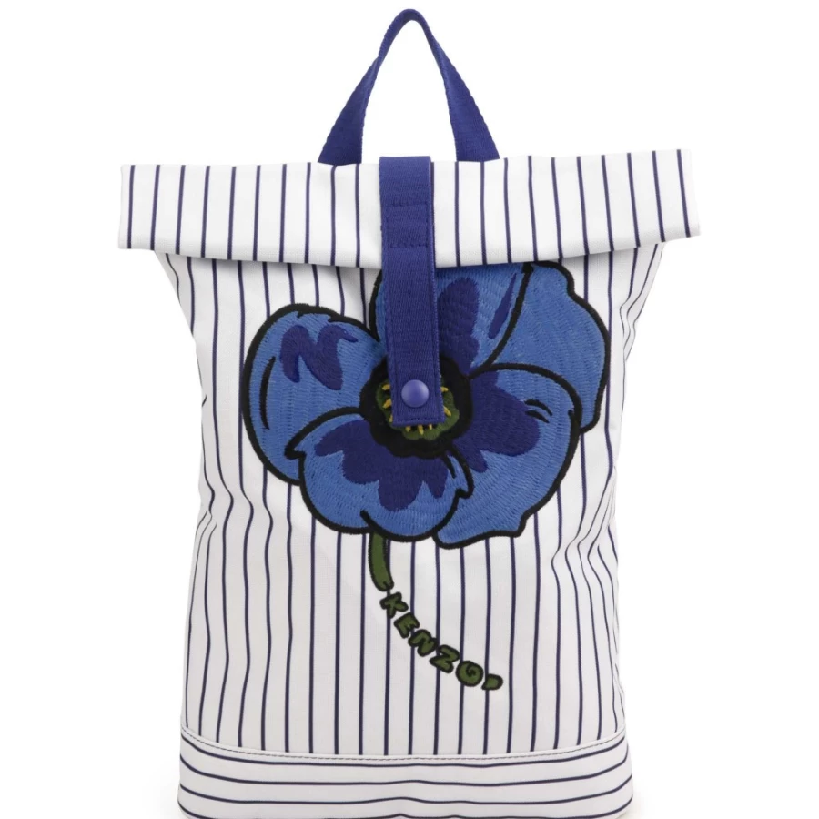 KENZO KIDS Navy Embroidered Canvas Backpack for Girls - Stylish School Bag with Decorative Stitching